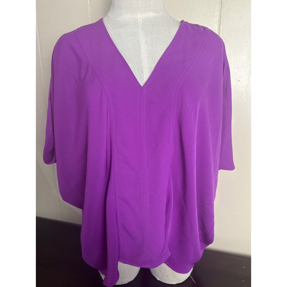 Rachel Rachel Roy Womens Purple V-Neck Dolman Sleeve Pleated Blouse Top Small
